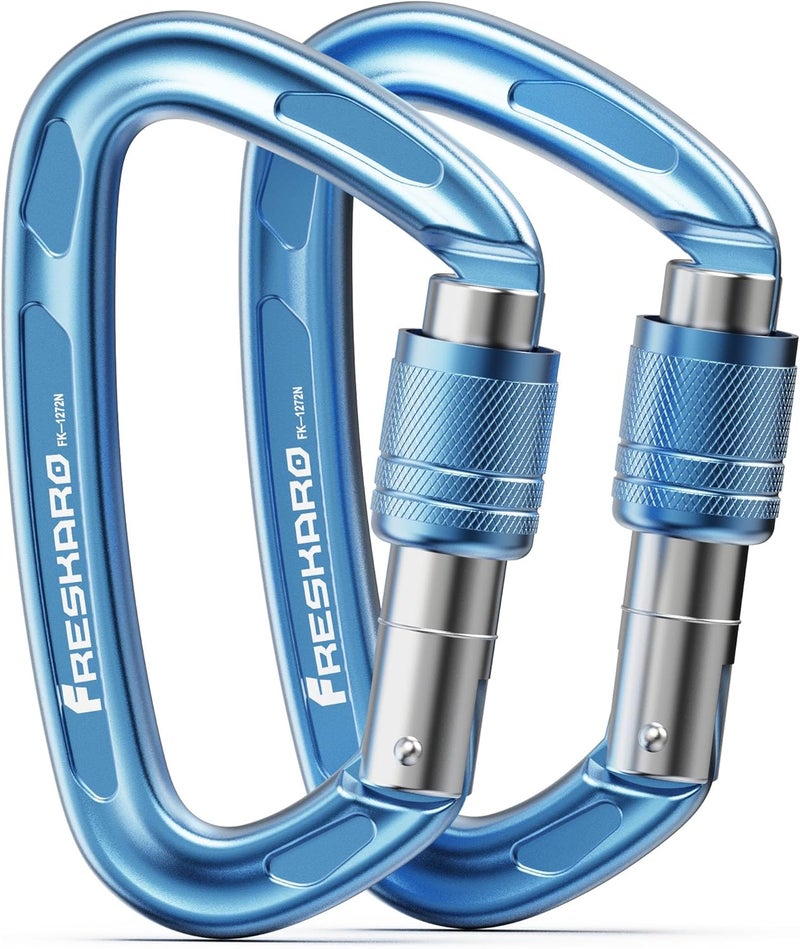FresKaro 4inches 25kN-5621lbs Climbing Carabiners, UIAA CE Certified, Screw Lock, 7075 Aluminium, Lightweight, Rust Proof, for Mountaineering, Rappelling etc., Multi-Colors - Image 1